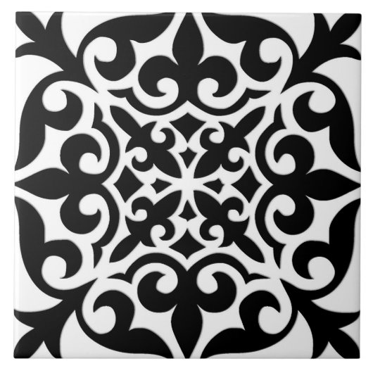Marokkanische Fliese - Weiß mit schwarzem (Vorderseite)
