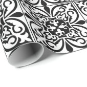 Marokkanische Fliese - Weiß mit schwarzem Geschenkpapier (Rolleneckpunkt)