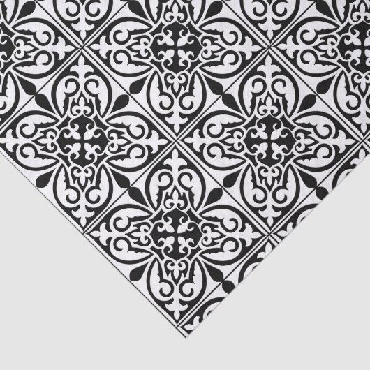 Marokkanische Fliese - Weiß mit schwarzem Seidenpapier (Ausschnitt)