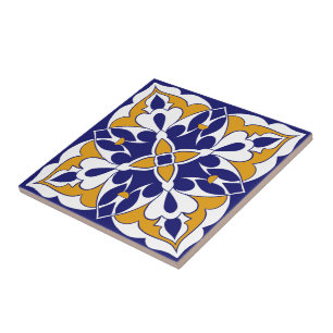 Marokkanische Fliesen Blau Gelb Vintage Bohemian M