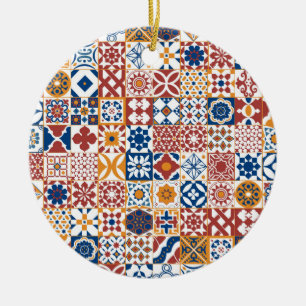 marokkanische Fliesen - blau und bordo Keramik Ornament