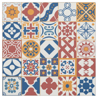 marokkanische Fliesen - blau und bordo Stoff