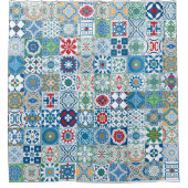 marokkanische Fliesen - blau und rot Duschvorhang (Vorderseite)