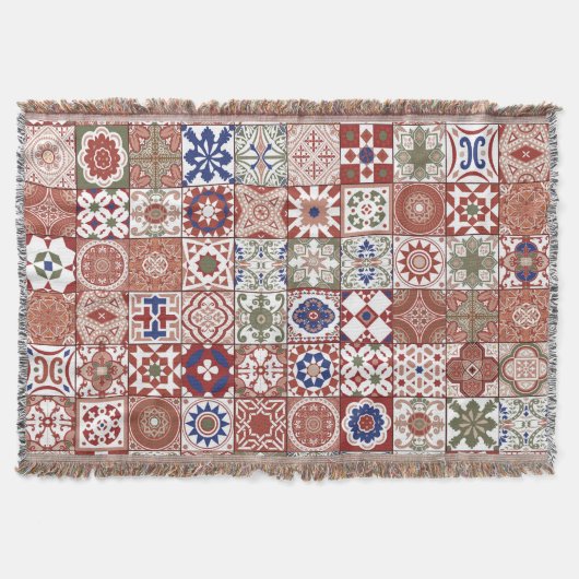 marokkanische Fliesen - bordeauxrot und blau Decke (Vorderseite)