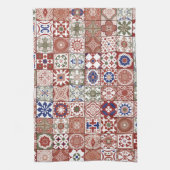 marokkanische Fliesen - bordeauxrot und blau Geschirrtuch (Vertikal)