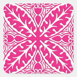 marokkanische Fliesen - fuchsienrosa und weiß Quadratischer Aufkleber