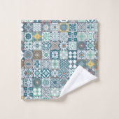 marokkanische Fliesen in Orange und Türkis Badhandtuch Set (Waschlappen)