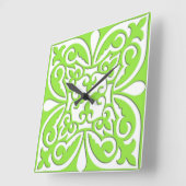 Marokkanische Fliesen - Kalkgrün und Weiß Quadratische Wanduhr (Winkel)