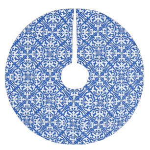 marokkanische Fliesen - Kobaltblau und weiß Polyester Weihnachtsbaumdecke