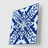 marokkanische Fliesen - Marine und hellblau Quadratische Wanduhr (Winkel)