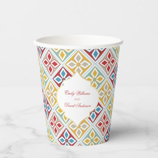 marokkanische Fliesen Muster farbenfroh Pappbecher (Vorderseite)