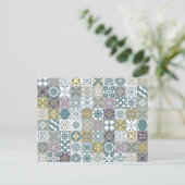 Marokkanische Fliesen - pastellblau und gold Postkarte (Stehend Vorderseite)