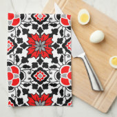marokkanische Fliesen, tiefrot, schwarz und weiß Küchentuch (Viertel Falte)
