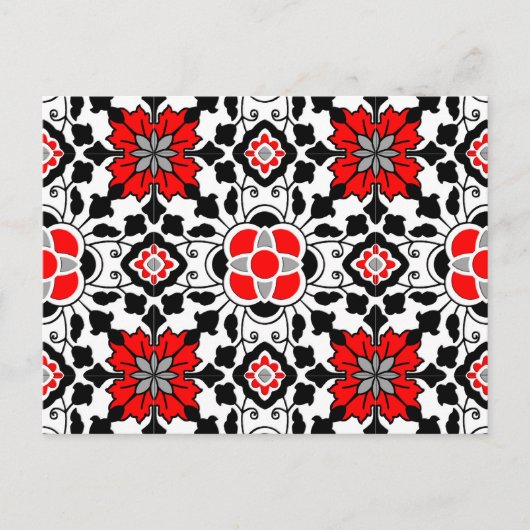 marokkanische Fliesen, tiefrot, schwarz und weiß Postkarte (Vorderseite)