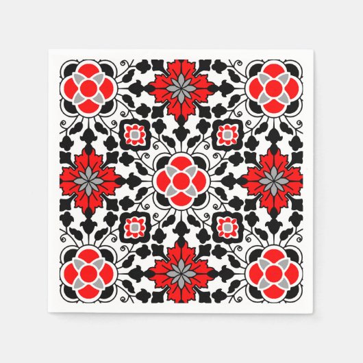 marokkanische Fliesen, tiefrot, schwarz und weiß Serviette (Vorderseite)