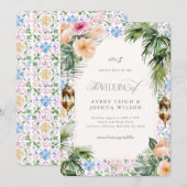Marokkanische Fliesen Tropische Hibiskus-Hochzeit Einladung (Vorne/Hinten)