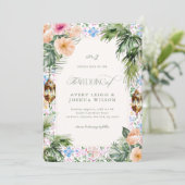 Marokkanische Fliesen Tropische Hibiskus-Hochzeit Einladung (Stehend Vorderseite)