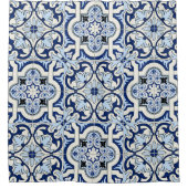 Marokkanische Fliesen: wunderschöne blaue Muster. Duschvorhang (Vorderseite)