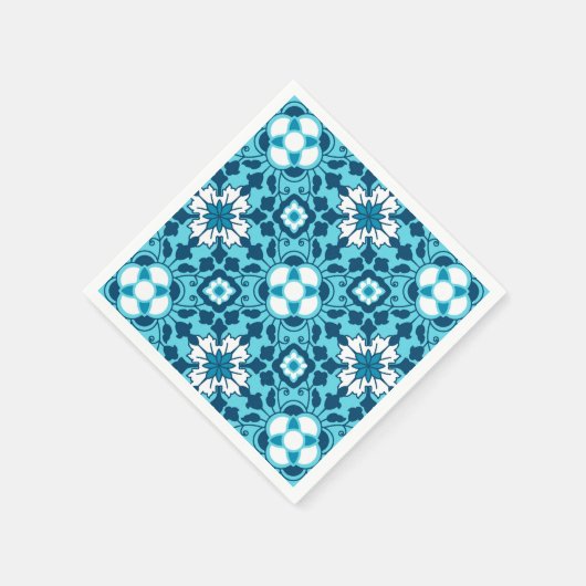 Marokkanische Flora, Indigo, Sky Blue und White Serviette (Ecke)