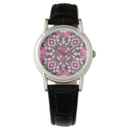marokkanische florale Fliesen, Fuchsienrosa & Grau Armbanduhr