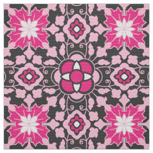 marokkanische florale Fliesen, Fuchsienrosa & Grau Stoff