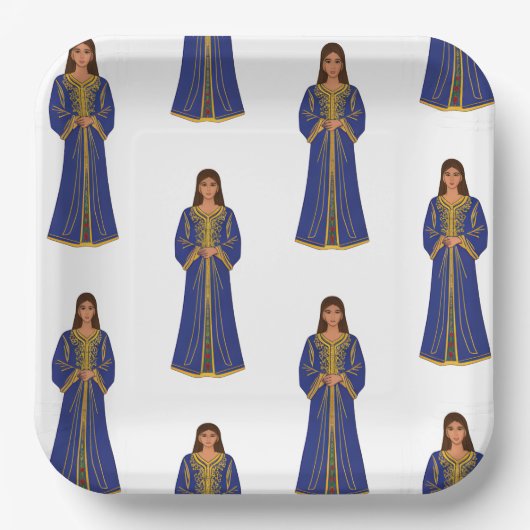 Marokkanische Frau in Motiv Caftan Pappteller (Vorderseite)