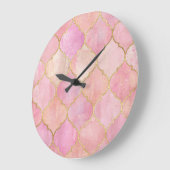 Marokkanische Goldline: Rosa Wasserfarbe Große Wanduhr (Winkel)