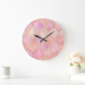 Marokkanische Goldline: Rosa Wasserfarbe Große Wanduhr (Zuhause)