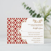Marokkanische Hochzeitskarten in Rot und Gold RSVP Karte (Stehend Vorderseite)