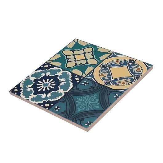 Marokkanische Keramik (blau, grün und blassgelb) Fliese (Seite)