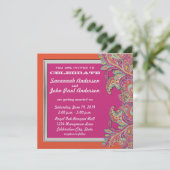 Marokkanische Mandarine & Fuchsia Hochzeitseinladu Einladung (Stehend Vorderseite)