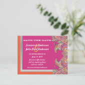 marokkanische Mandarine & Fuchsia Wedding Save the Einladung (Stehend Vorderseite)