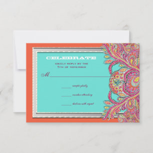 marokkanische Mandarine und Aqua Wedding RSVP Einladung