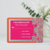 Marokkanische Mandarine und Fuchsia Hochzeitseinla Einladung (Stehend Vorderseite)