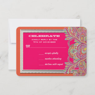Marokkanische Mandarine- und Fuchsien-Hochzeitsein Einladung