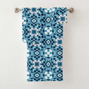 Marokkanische mit Blumenfliese, Indigo, Badhandtuch Set