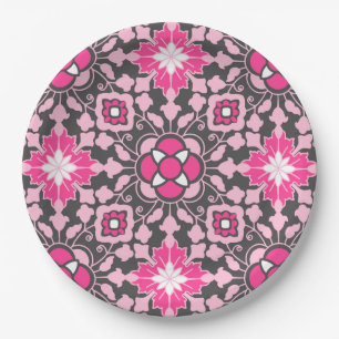 Marokkanische mit Blumenfliese, pinkfarbenes rosa Pappteller