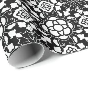 Marokkanische mit Blumenfliese, Schwarzweiss Geschenkpapier