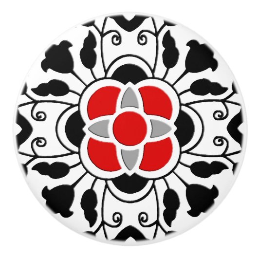 Marokkanische mit Blumenfliese, tiefrot, Keramikknauf (Vorderseite)