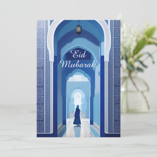 Marokkanische Mosaik-Blaue Moschee Eid Mubarak Fri Einladung (Stehend Vorderseite)