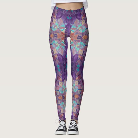 Marokkanische Mosaikkunst lila türkisfarben Leggings (Vorderseite)