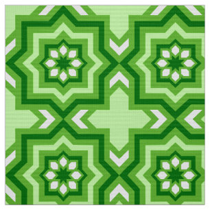 marokkanische Tile, Emerald, Lime Green und White Stoff