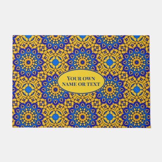marokkanische Tile in Blau und Gelb mit eigenem Te Fußmatte (Vorderseite)