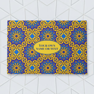 marokkanische Tile in Blau und Gelb mit eigenem Te Fußmatte