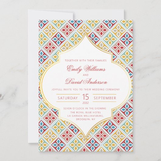 marokkanische Tile Pattern Red QR Einladung zur Ho (Vorderseite)