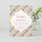 marokkanische Tile Pattern Red QR Einladung zur Ho (Stehend Vorderseite)