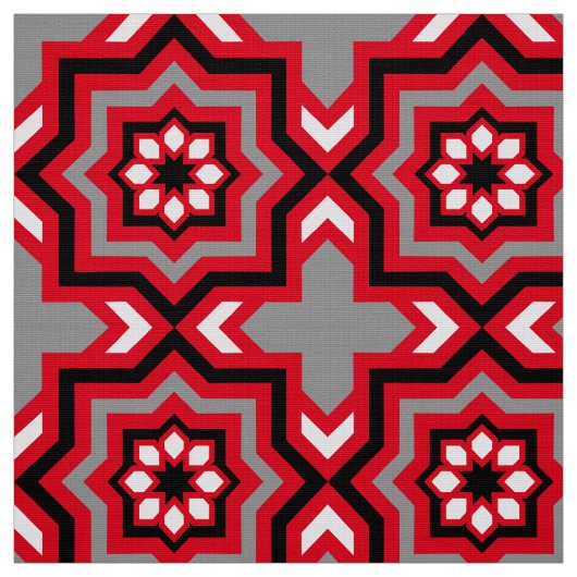 marokkanische Tile, Rot, Grau / Grau, Schwarz und Stoff (Muster)