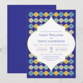 Marokkanische Tile Royal Blue Golden Wedding Einladung (Vorne/Hinten)
