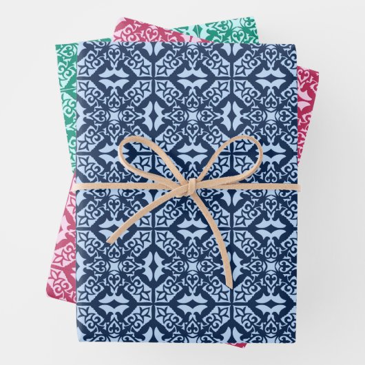 marokkanische Tische, Blau, Fuchsienrot, Türkis Geschenkpapier Set (Beispiel)