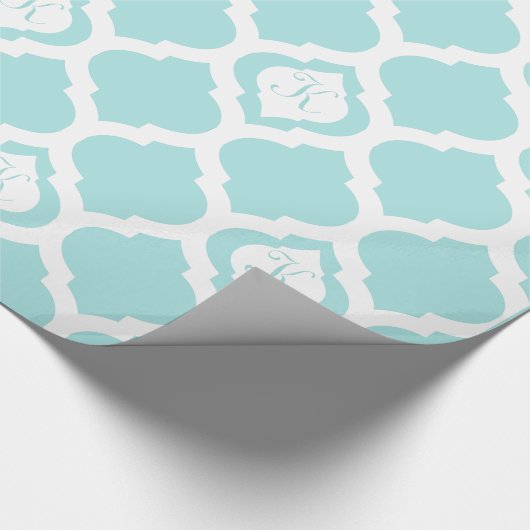 Marokkanische Trellis aqua aquamarin-weiße Monogra Geschenkpapier (Ecke)